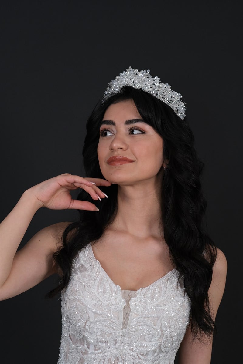 Gümüş Renk Ahbahar Gelin Tacı