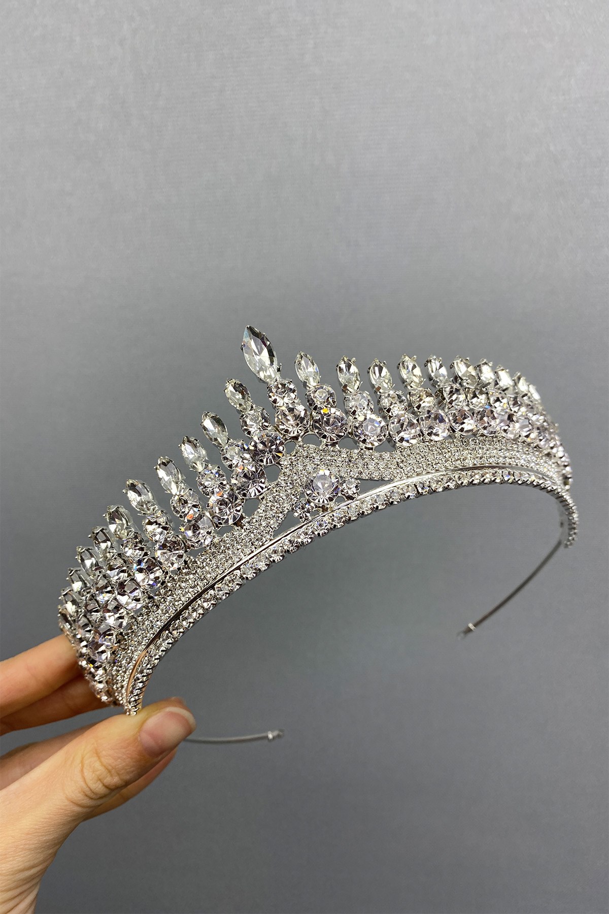 Gümüş Renk Anteras Kına Gelin Tacı