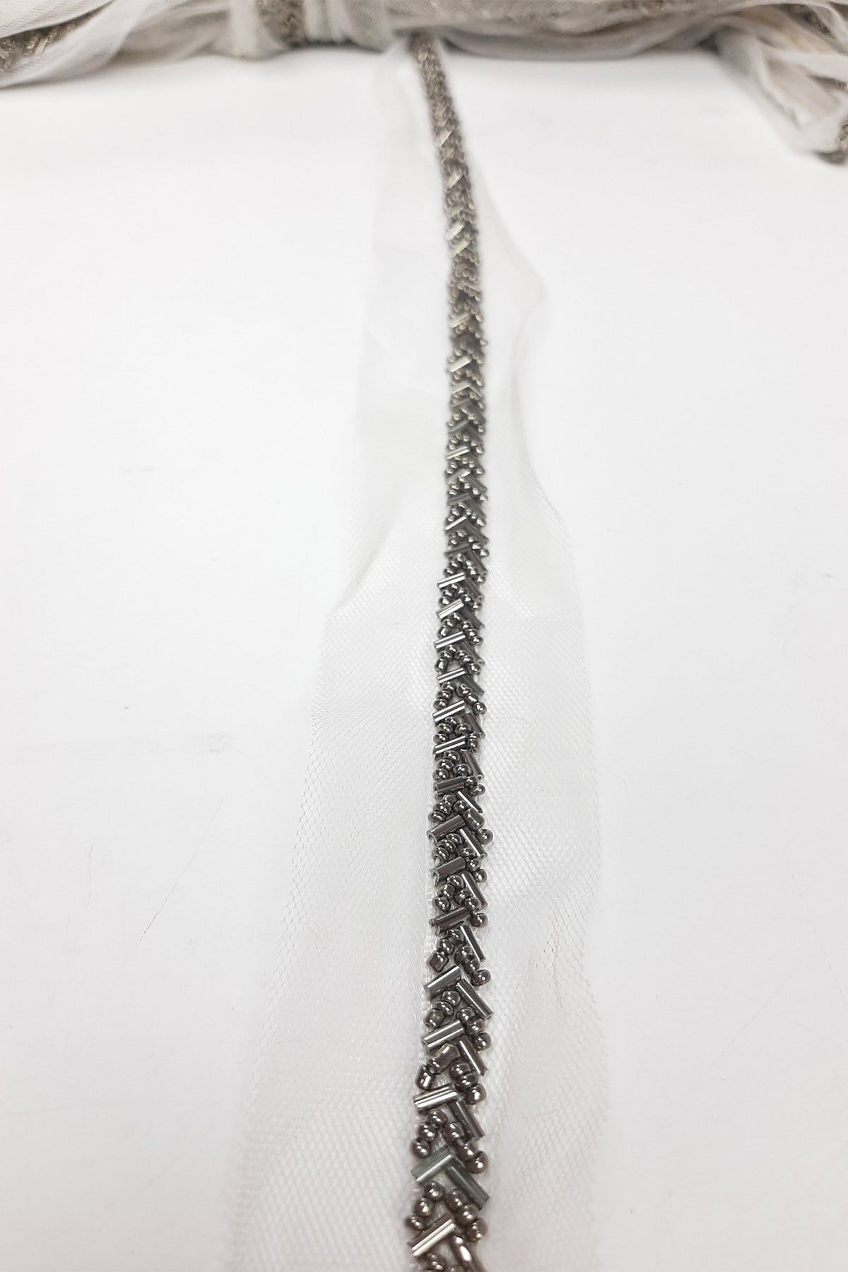 Silver Color Bead Embroidered Ribbon