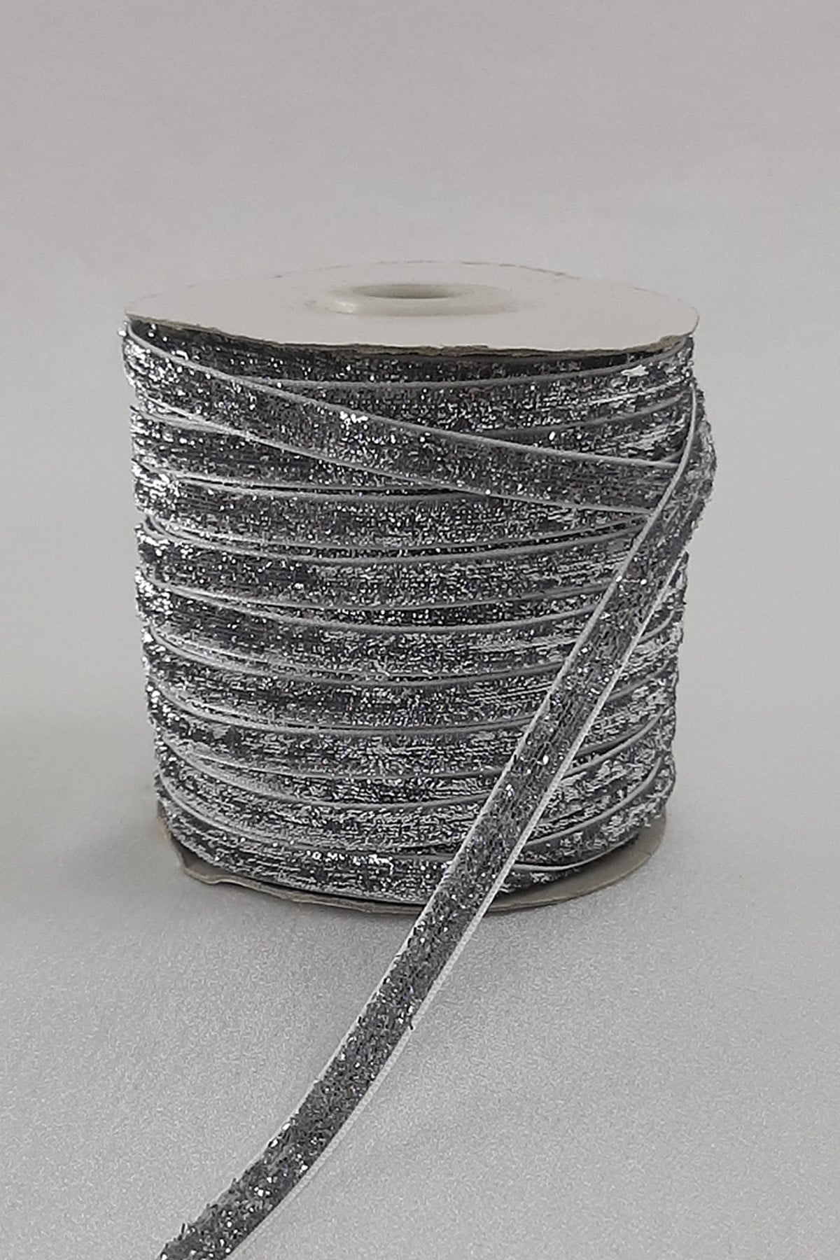 Silver Color Glittery Velvet Ribbon 6 mm