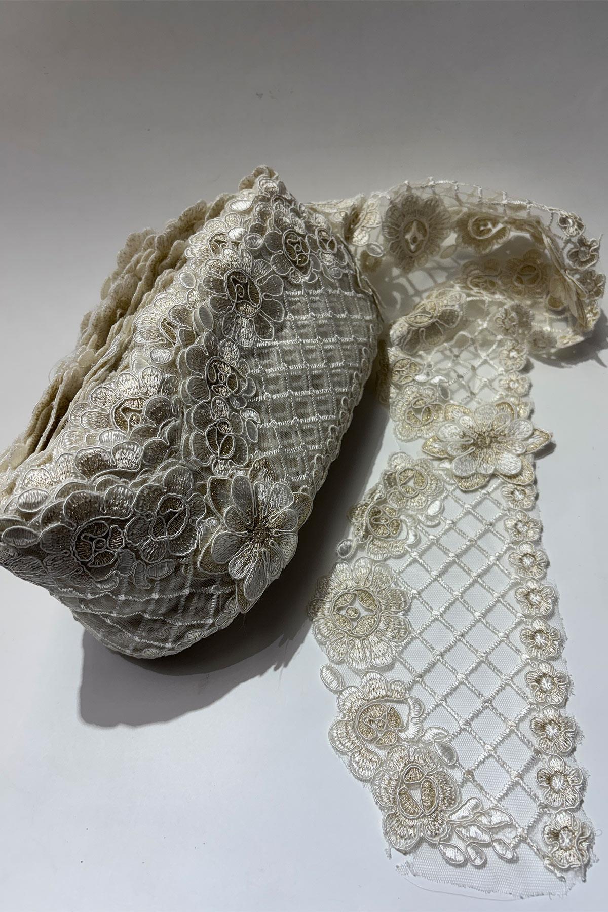 Silver Glitter French Guipure Edge Lace Ribbon