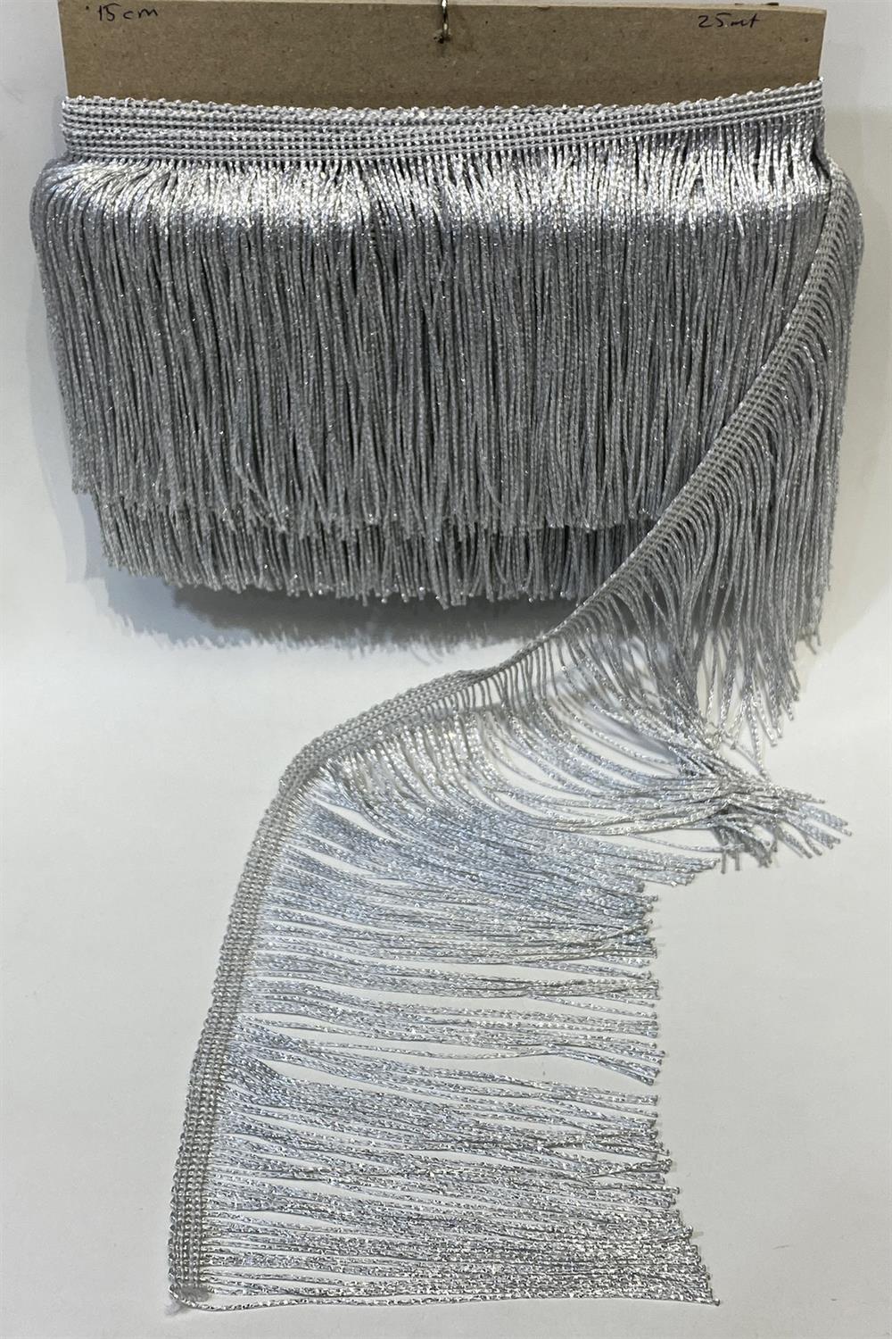Gümüş  Simli Saçak Şerit Püskül 15 cm