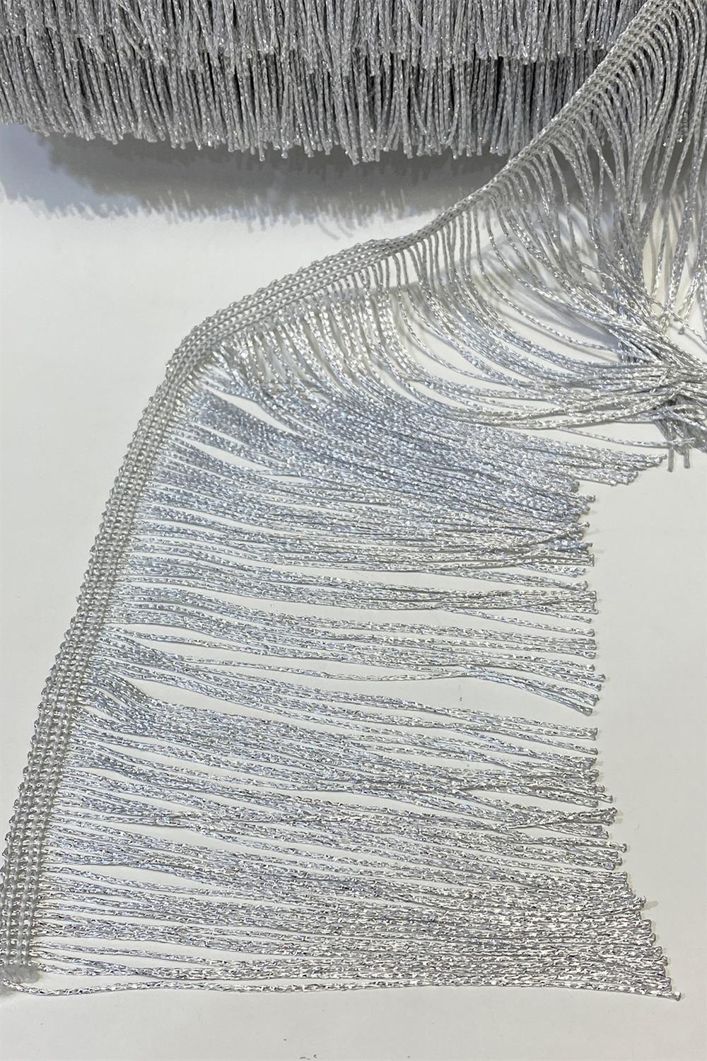 Gümüş  Simli Saçak Şerit Püskül 15 cm