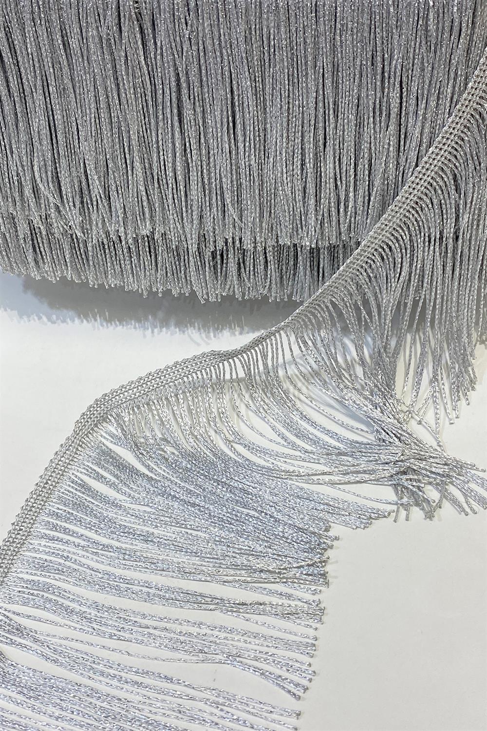 Gümüş  Simli Saçak Şerit Püskül 15 cm