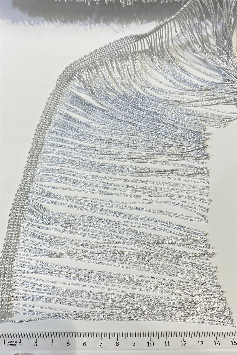 Gümüş  Simli Saçak Şerit Püskül 15 cm
