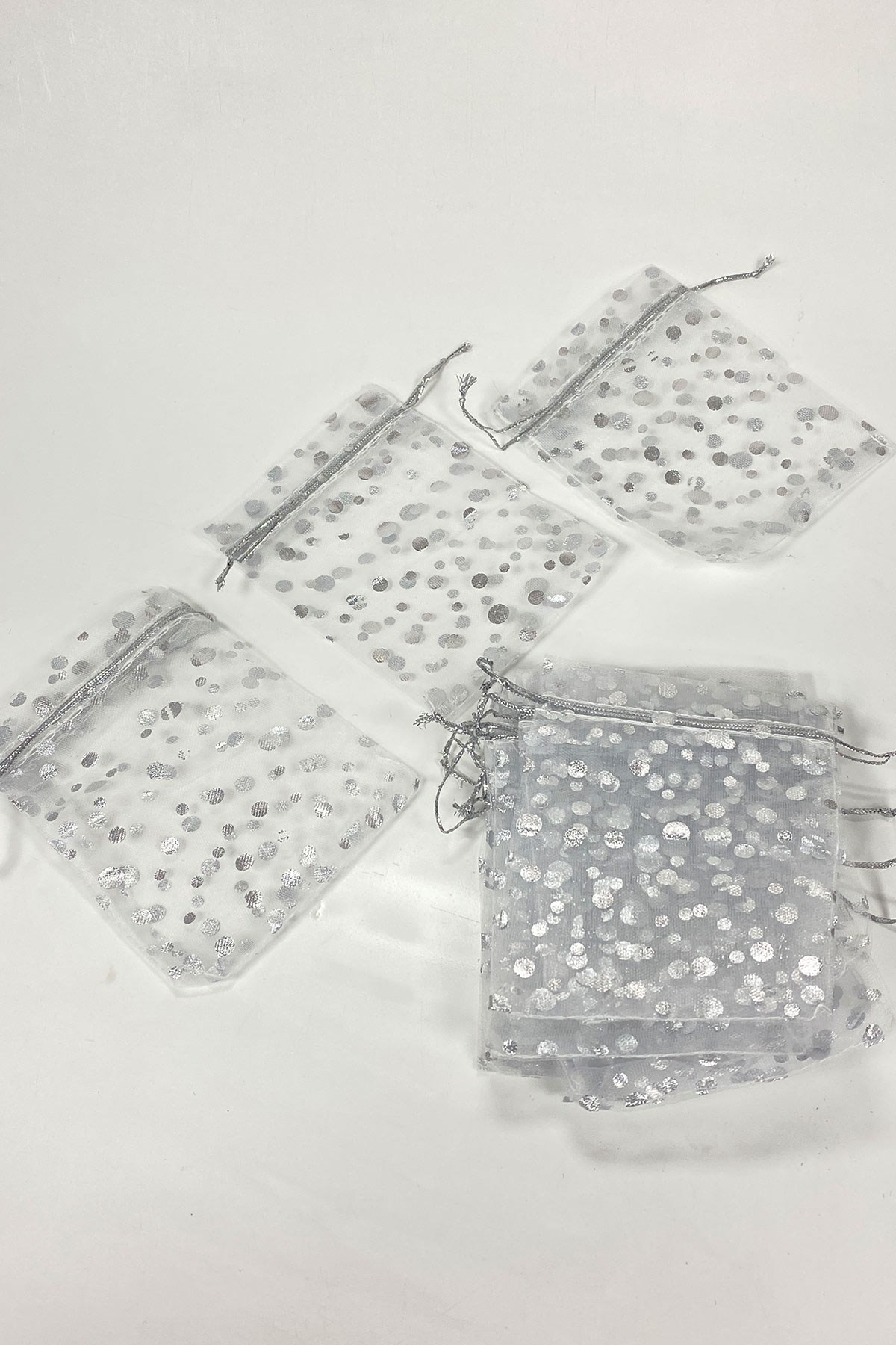 Silver Silvery Rosary Size Tulle Pouch 100 Pieces 9*12
