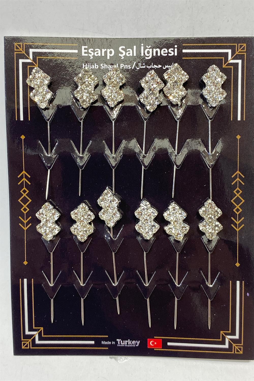 Gümüş Taşlı Eşarp İğnesi Eşarp Klipsi 12 Adet