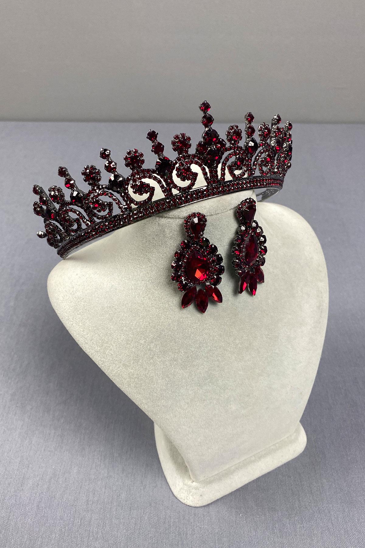 Hera Bridal Henna Crown and Drop Shuttle Stone Earrings