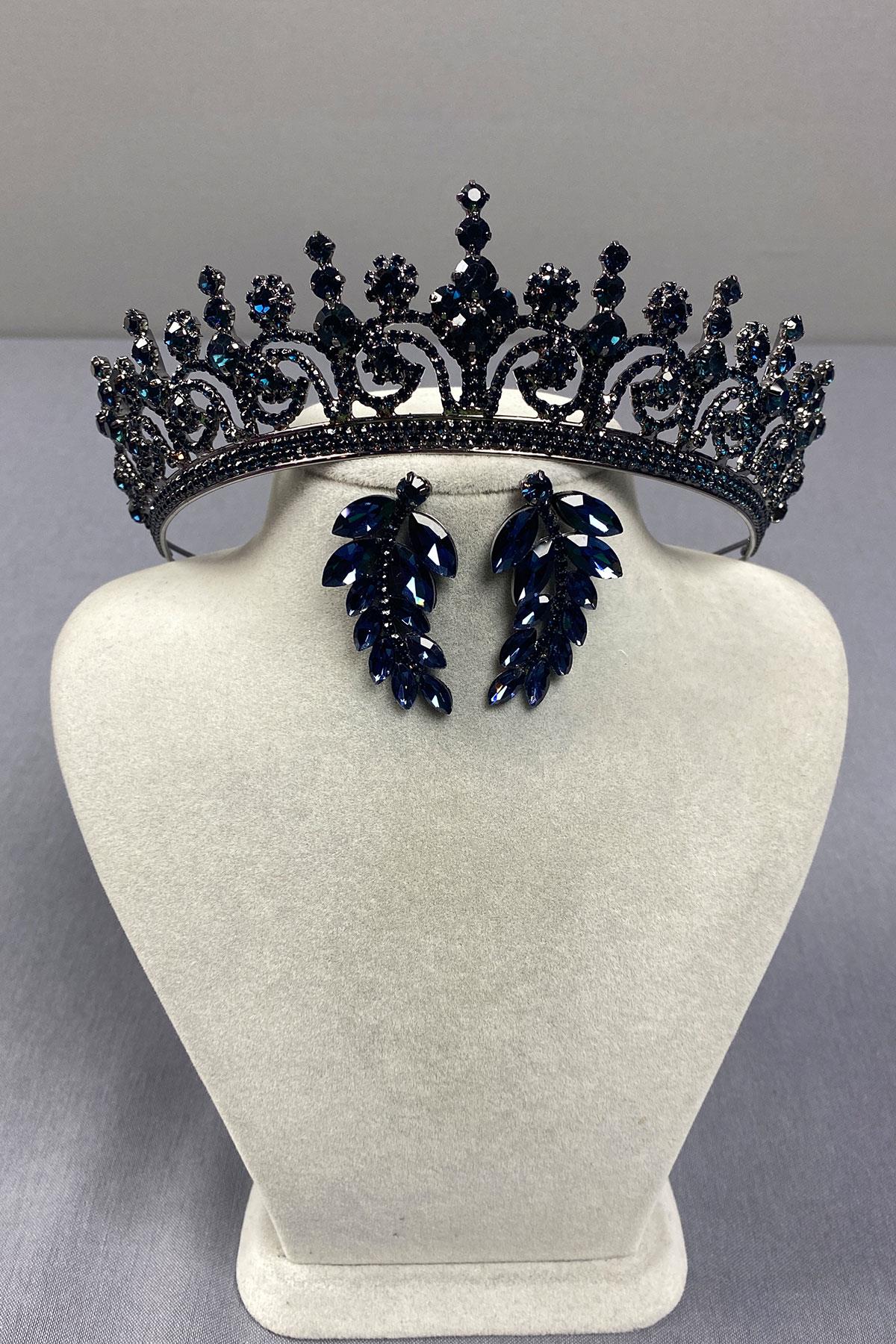 Hera Bridal Henna Crown and Stone Leaf Earrings