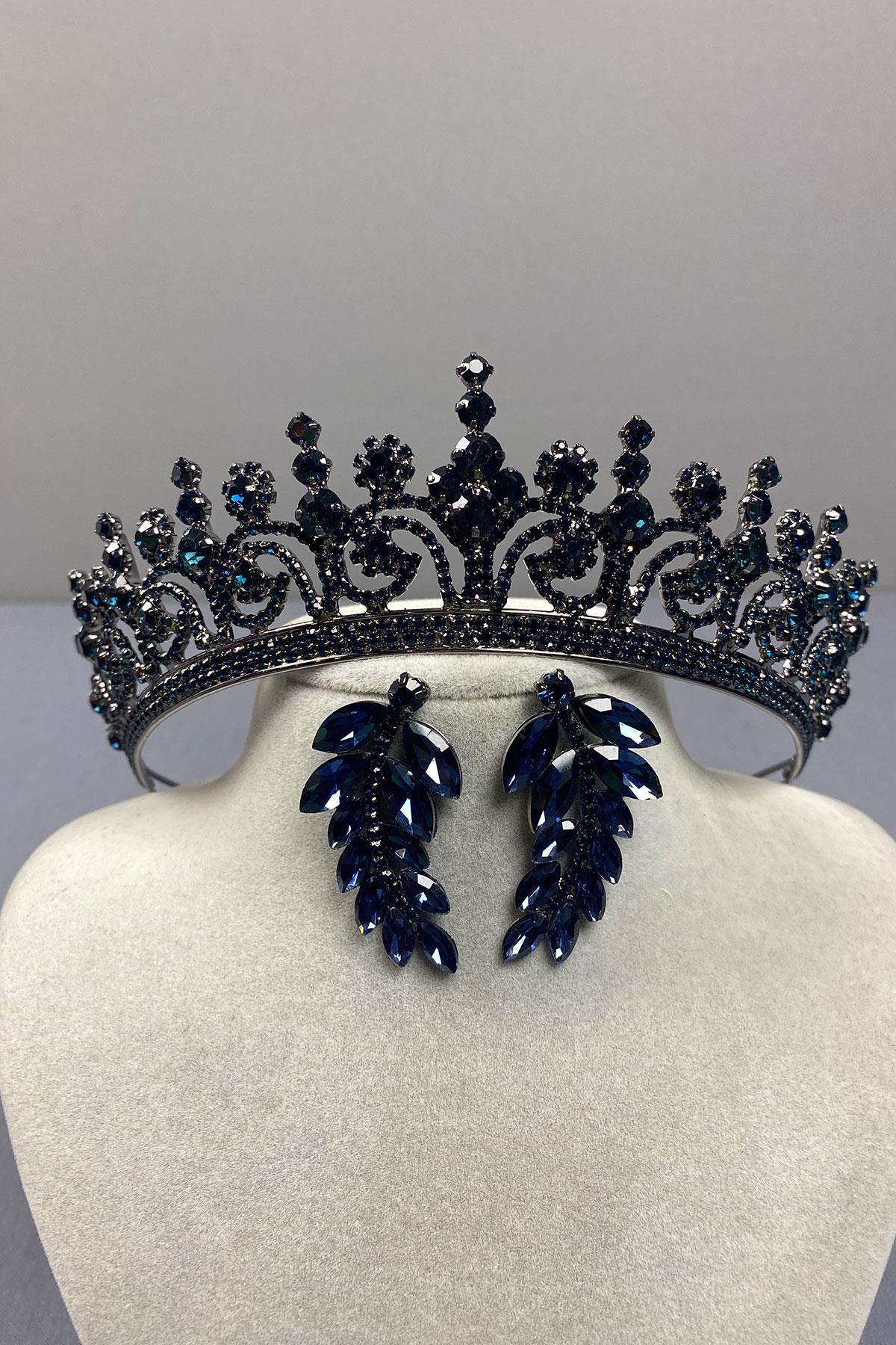 Hera Bridal Henna Crown and Stone Leaf Earrings