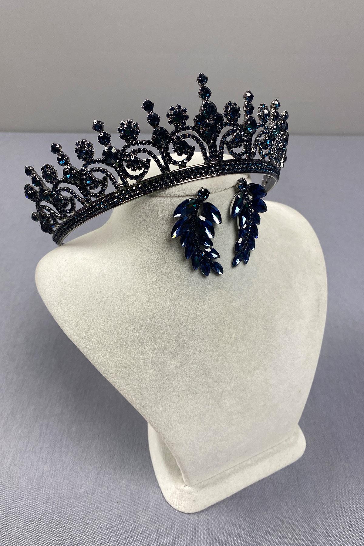 Hera Bridal Henna Crown and Stone Leaf Earrings