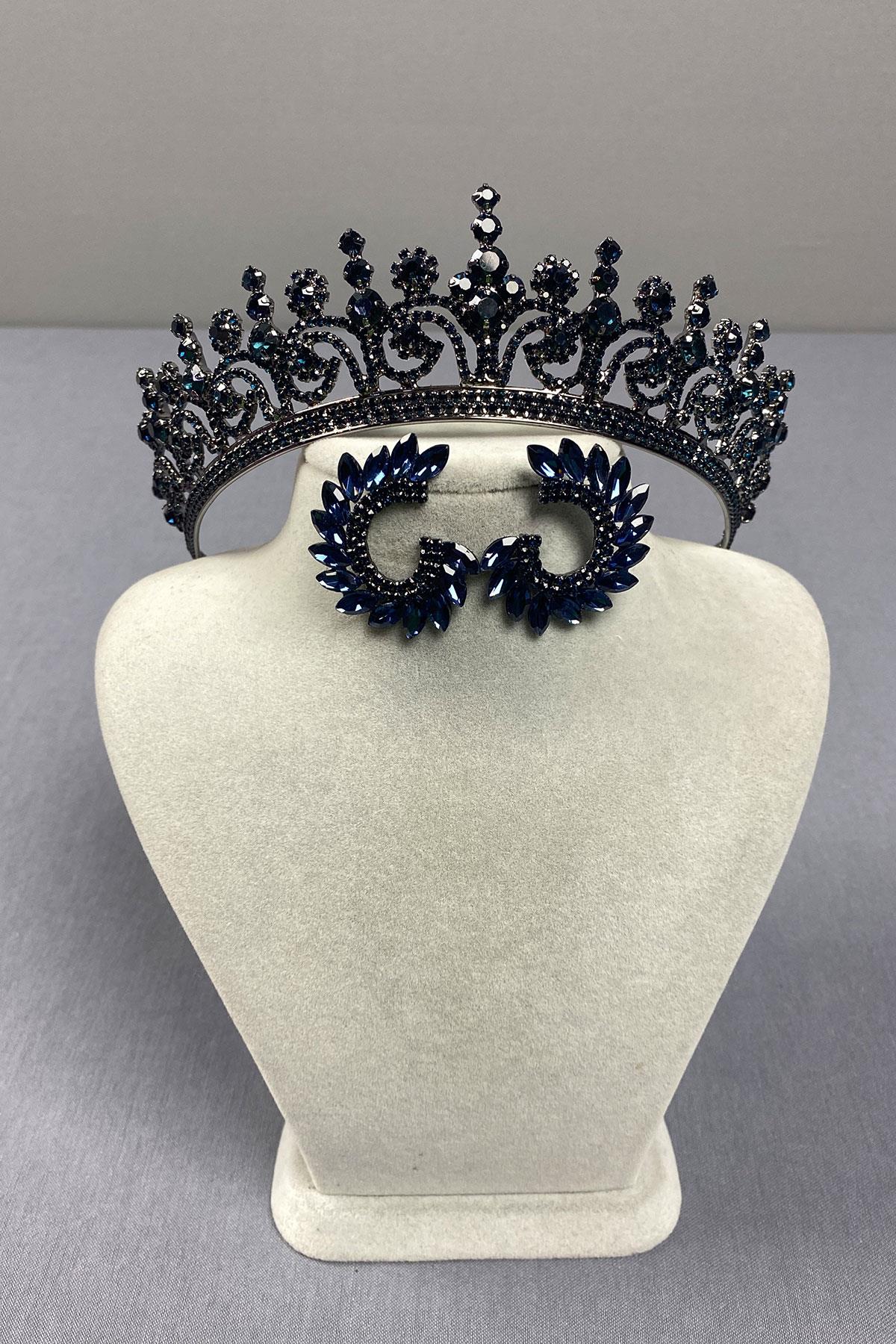 Hera Bridal Henna Crown and Stoned Round Earrings