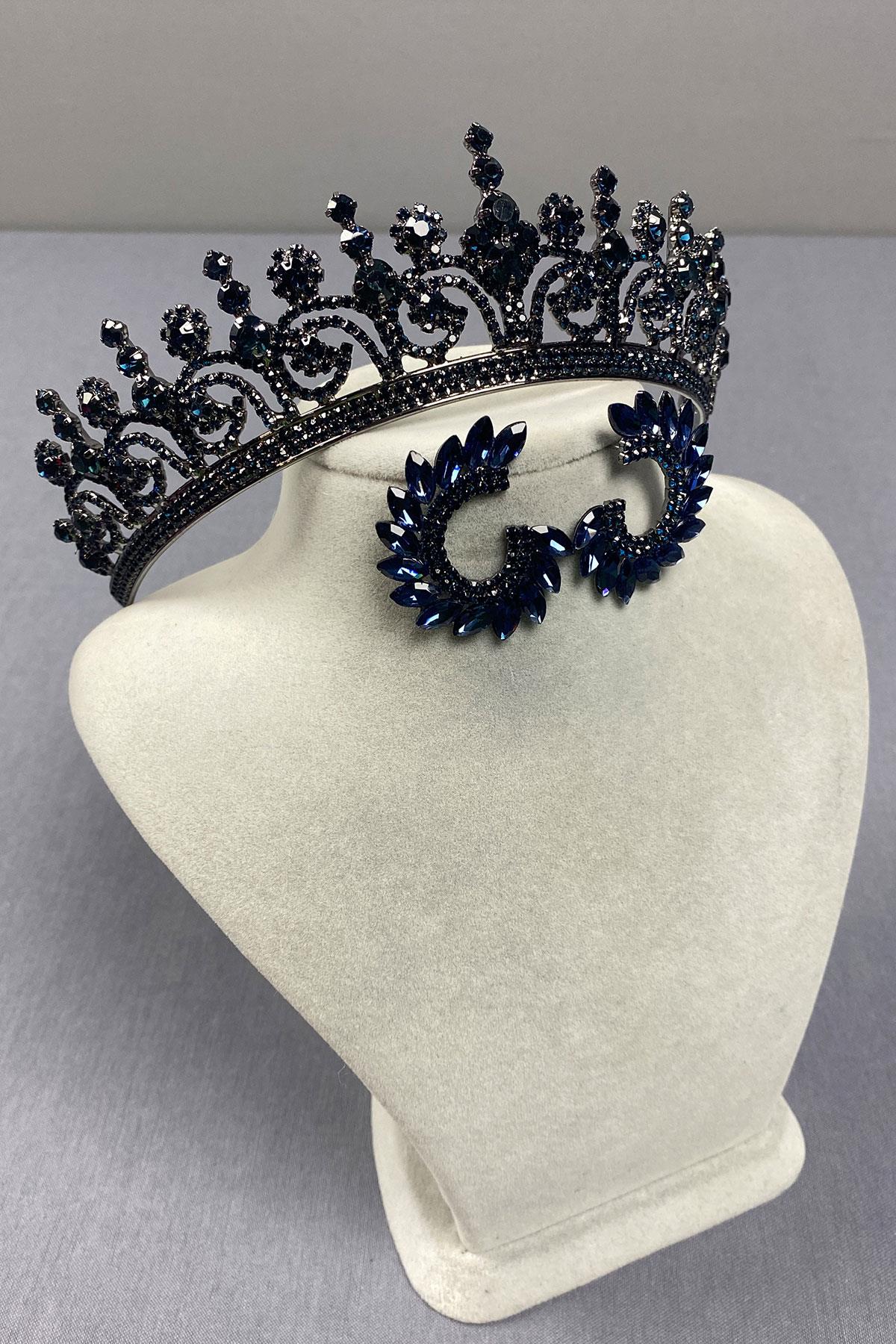 Hera Bridal Henna Crown and Stoned Round Earrings
