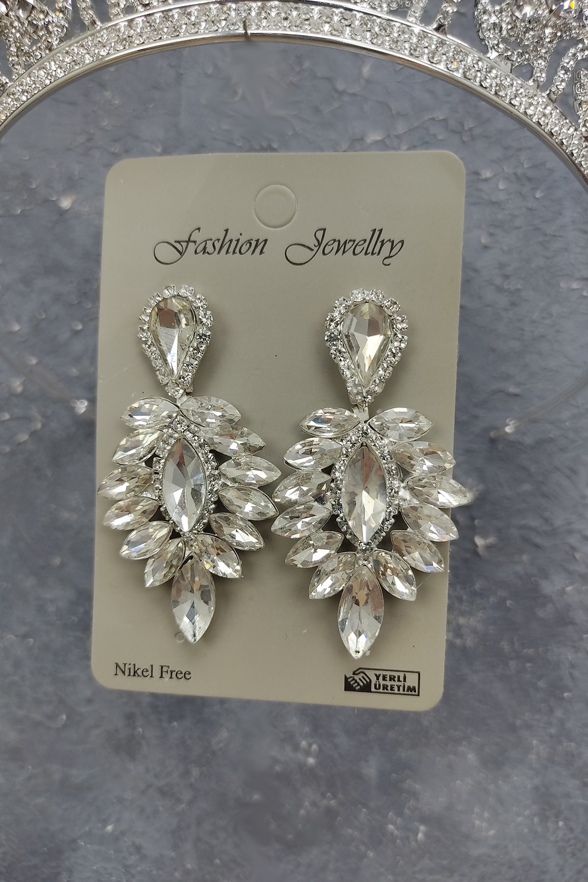 Hera Model Bridal Crown And Drop Stone Earrings