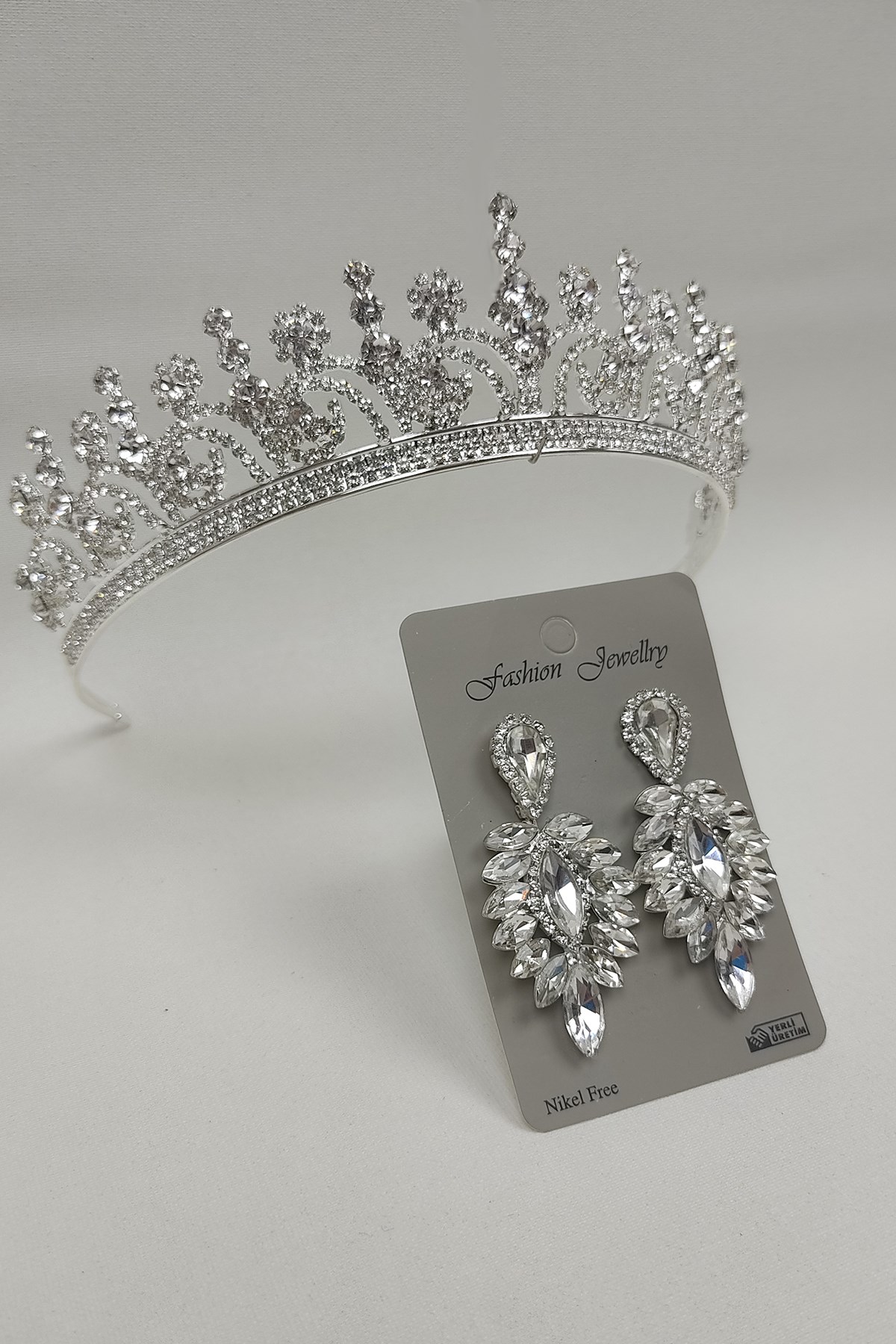 Hera Model Bridal Crown And Drop Stone Earrings