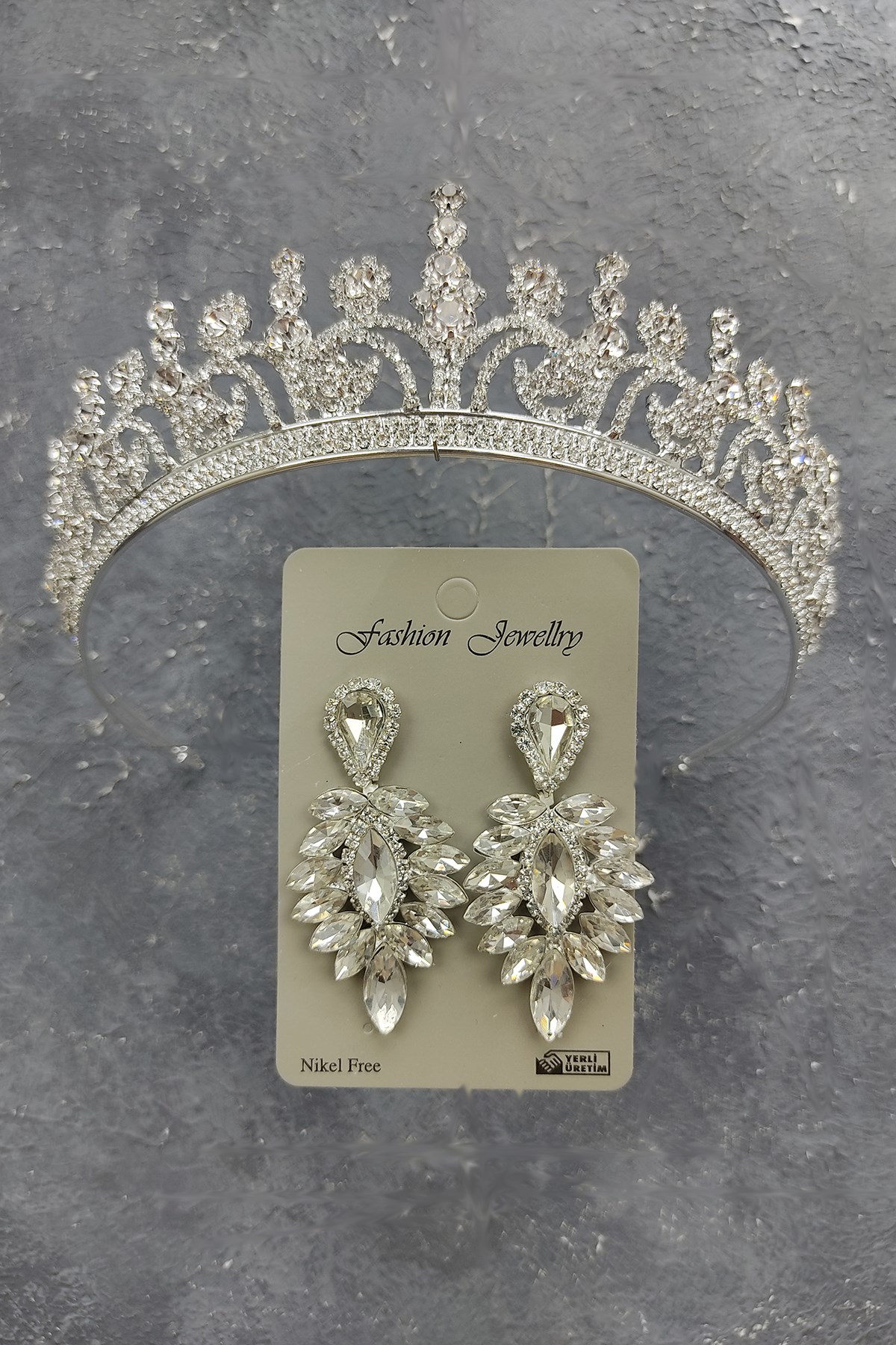 Hera Model Bridal Crown And Drop Stone Earrings
