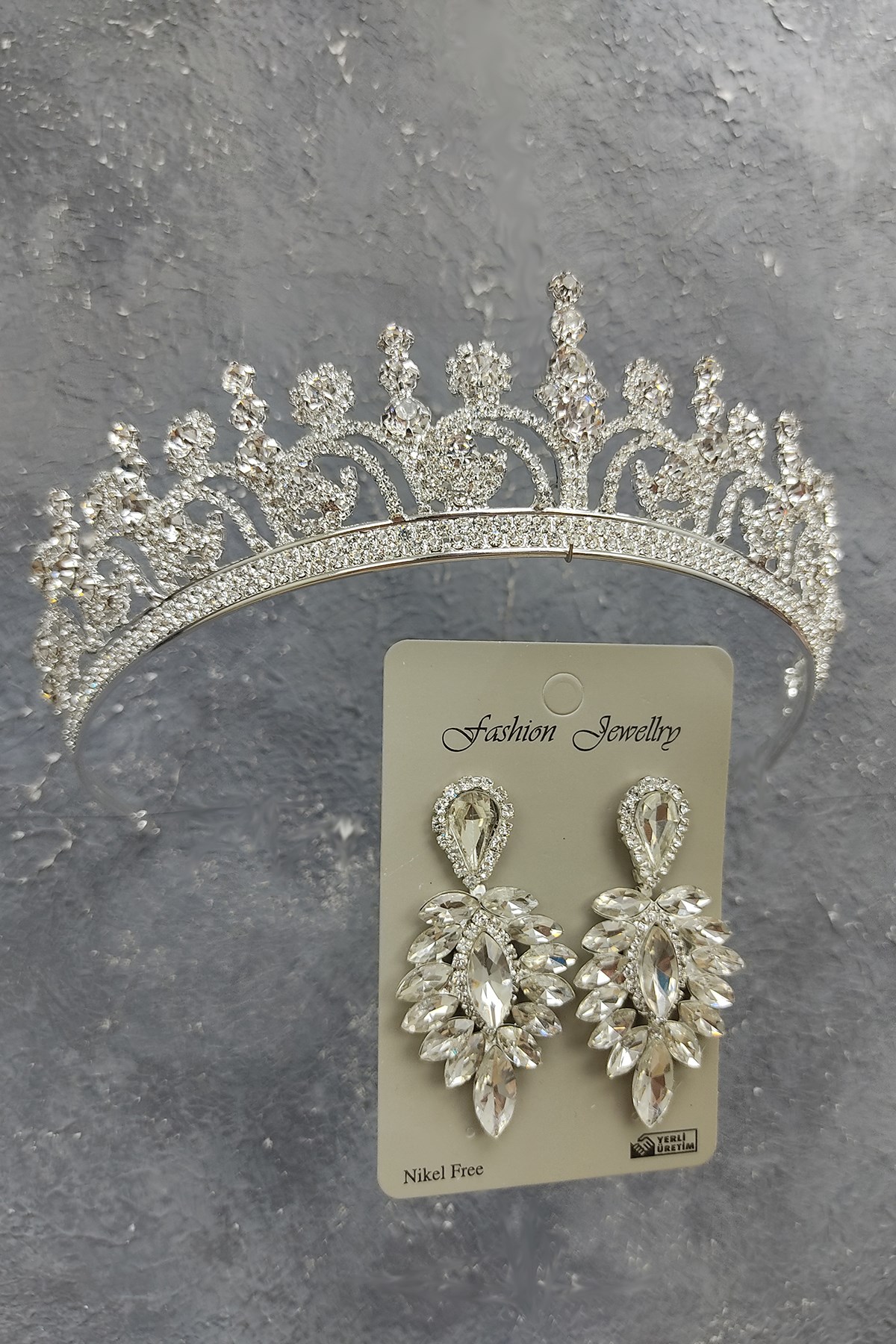 Hera Model Bridal Crown And Drop Stone Earrings