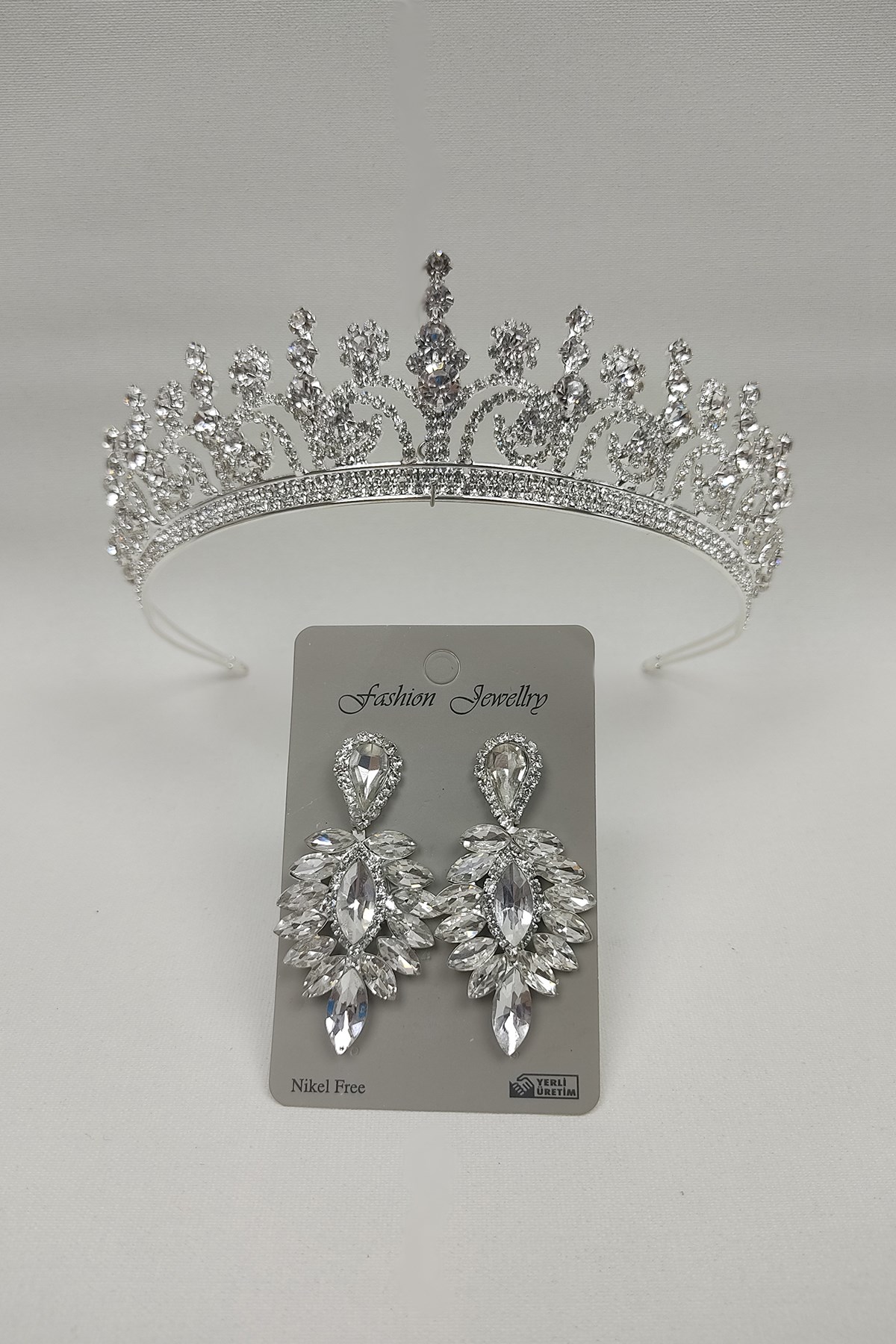Hera Model Bridal Crown And Drop Stone Earrings
