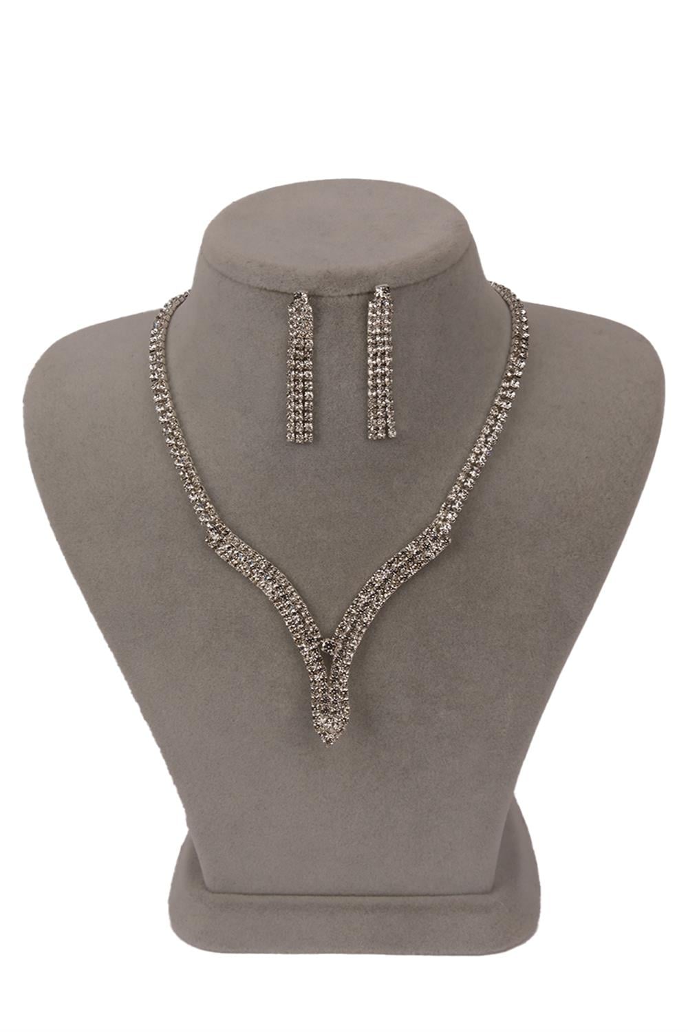 Hira Crystal Stone Evening Dress Necklace Earring Set and Flower Bridal Crown
