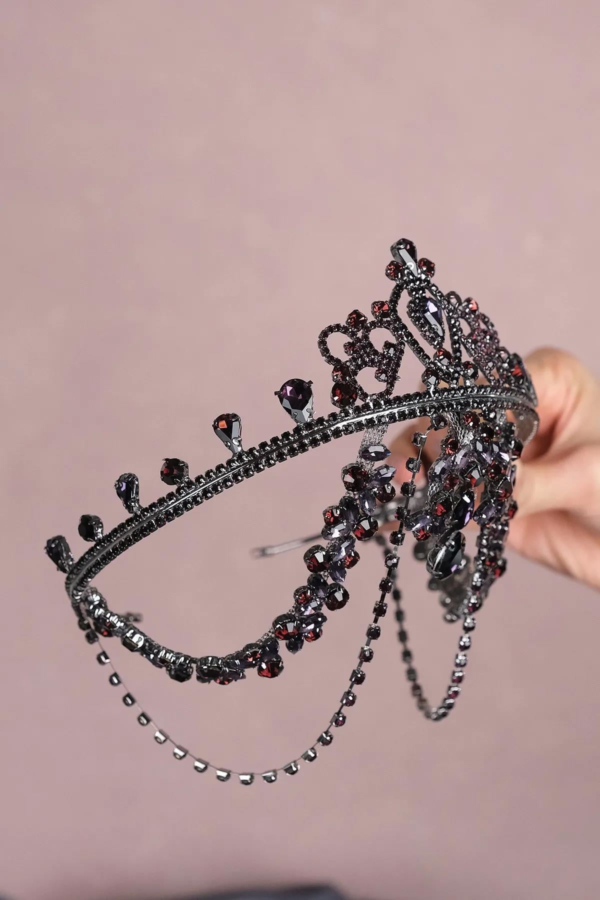 Hurrem Fringed Forehead Burgundy Bridal Henna Crown