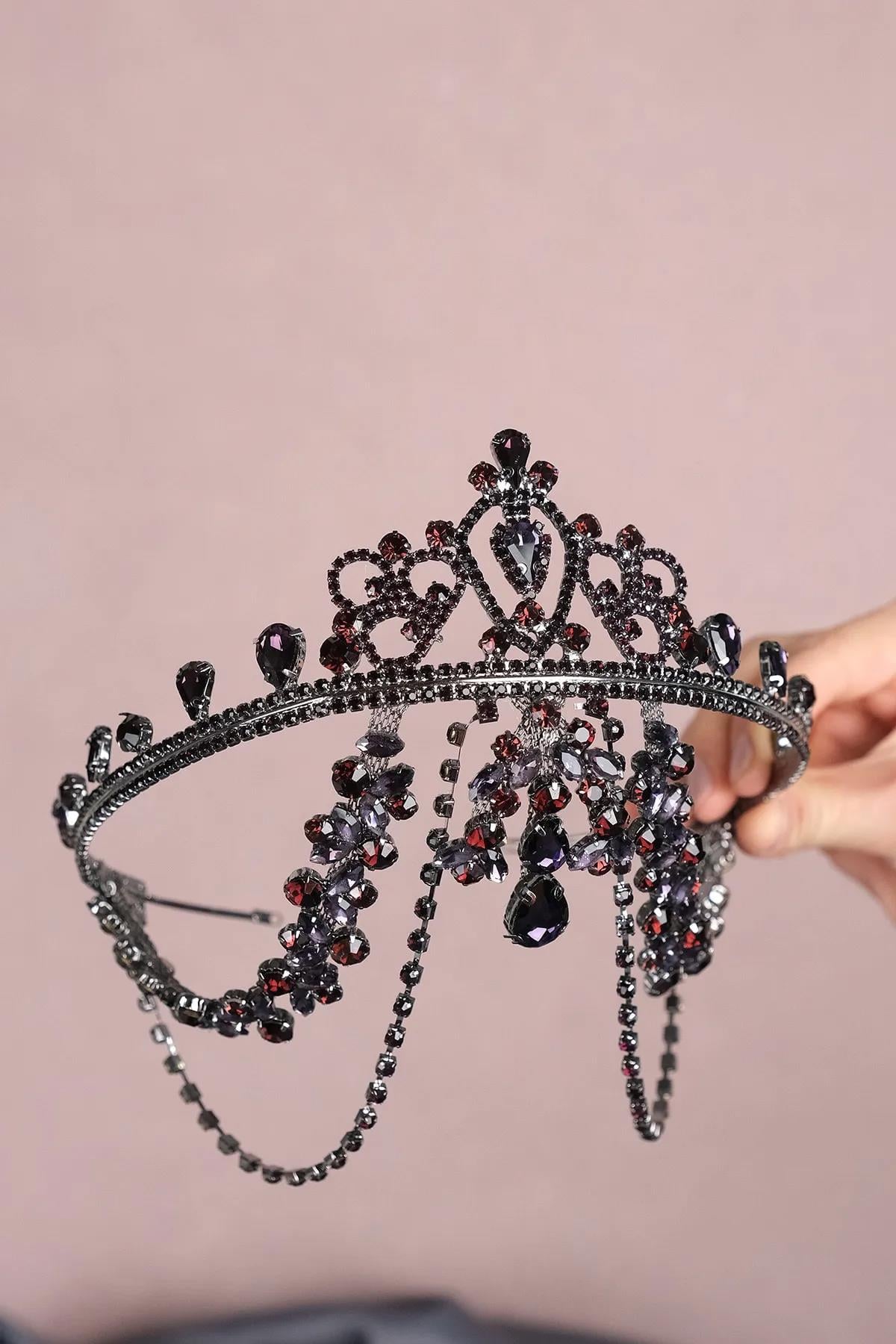 Hurrem Fringed Forehead Burgundy Bridal Henna Crown