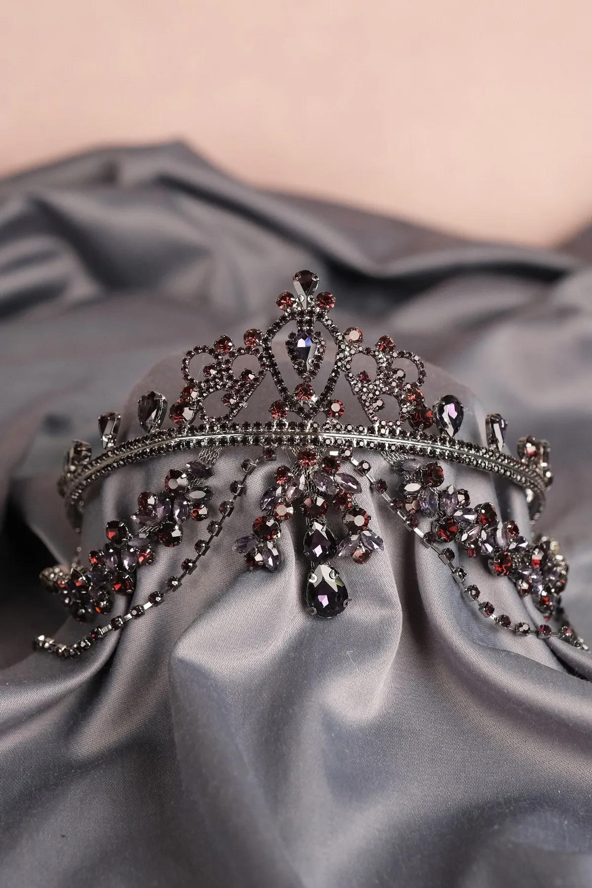Hurrem Fringed Forehead Burgundy Bridal Henna Crown