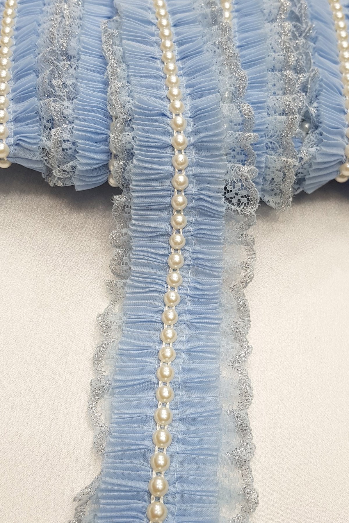Blue Color Pearl Lace Ruffle 3-4 cm