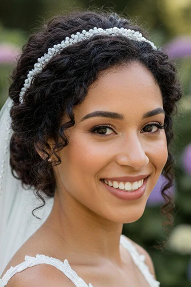 İnci Ve Kristal Boncuklu Zarif Gelin Tacı İnce Tasarım Nikah Ve Nişan Saç Aksesuarı