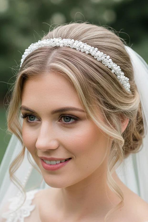 İnci Ve Kristal Boncuklu Zarif Gelin Tacı İnce Tasarım Nikah Ve Nişan Saç Aksesuarı