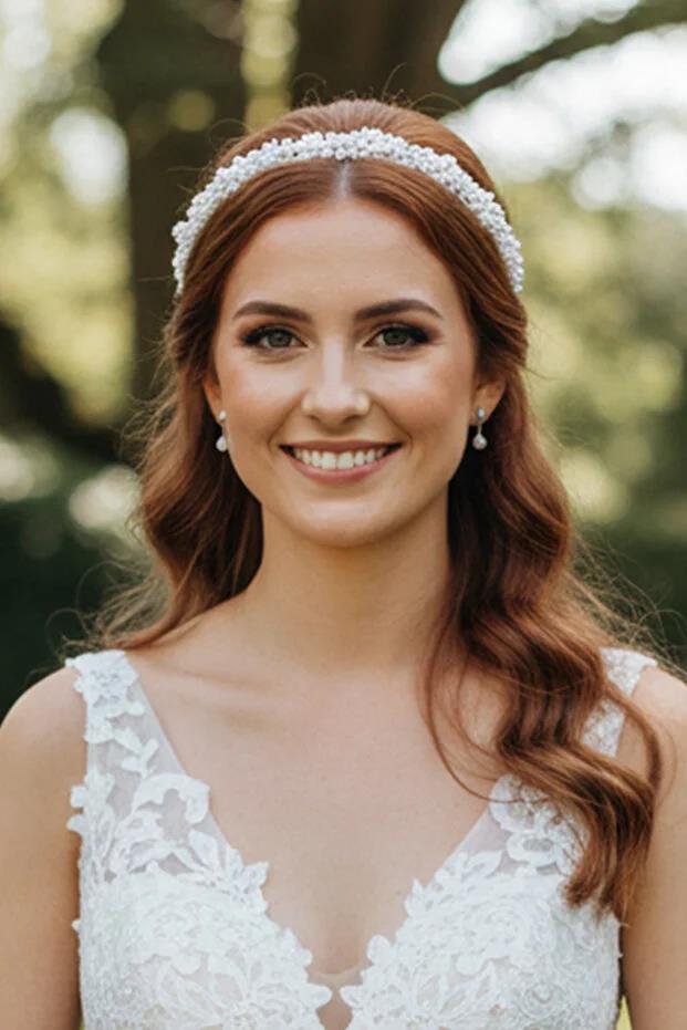 İnci Ve Kristal Boncuklu Zarif Gelin Tacı İnce Tasarım Nikah Ve Nişan Saç Aksesuarı