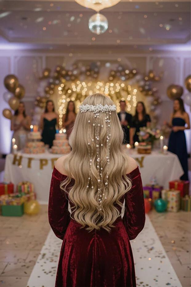 Long Dangle Bridal Hair Accessory with Pearl and Crystal Details – Wedding/Marriage Accessory