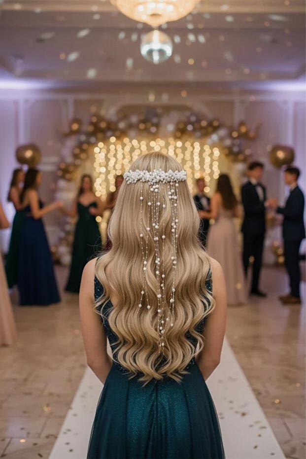Long Dangle Bridal Hair Accessory with Pearl and Crystal Details – Wedding/Marriage Accessory