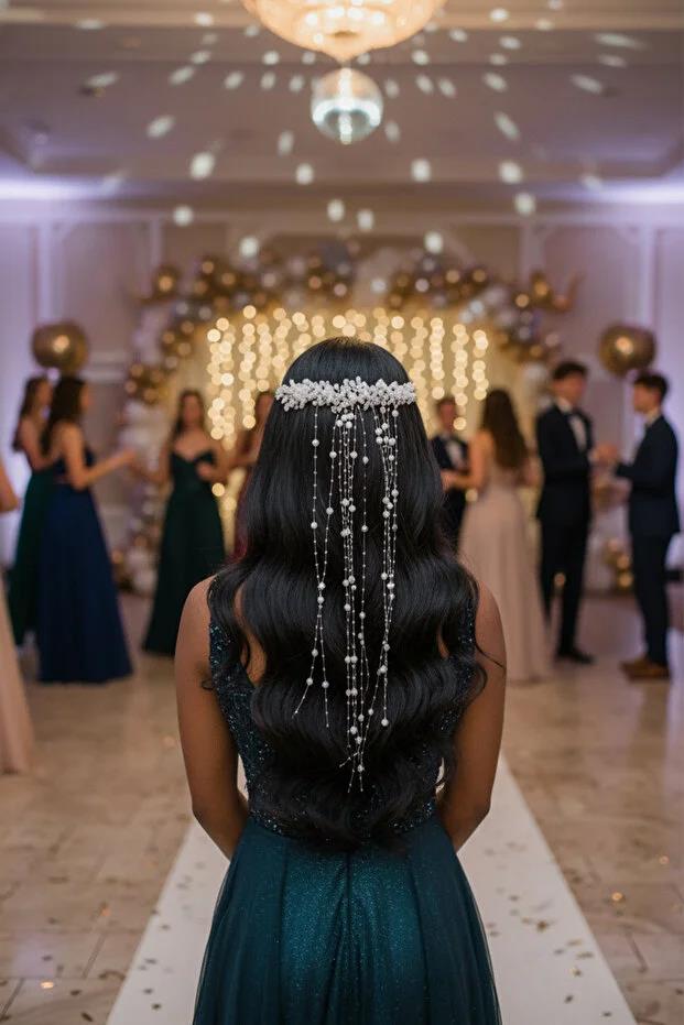 Long Dangle Bridal Hair Accessory with Pearl and Crystal Details – Wedding/Marriage Accessory