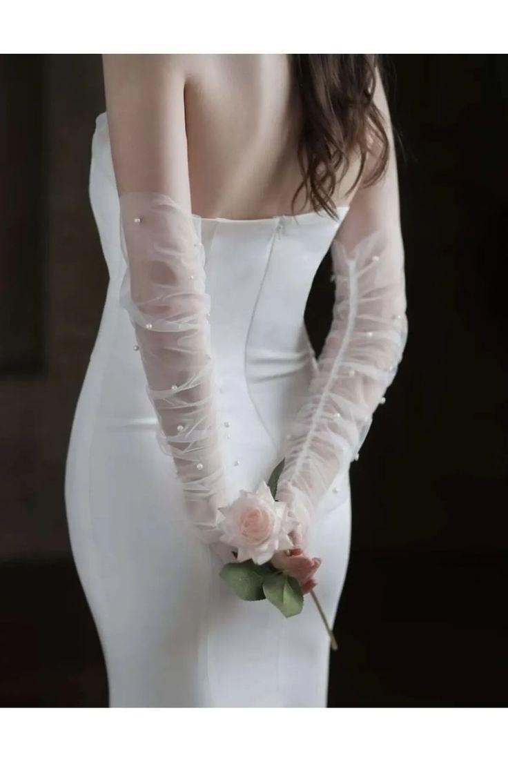 İncili Eldiven Büzgülü Gelin Eldiveni Drapeli Nikah Eldiveni