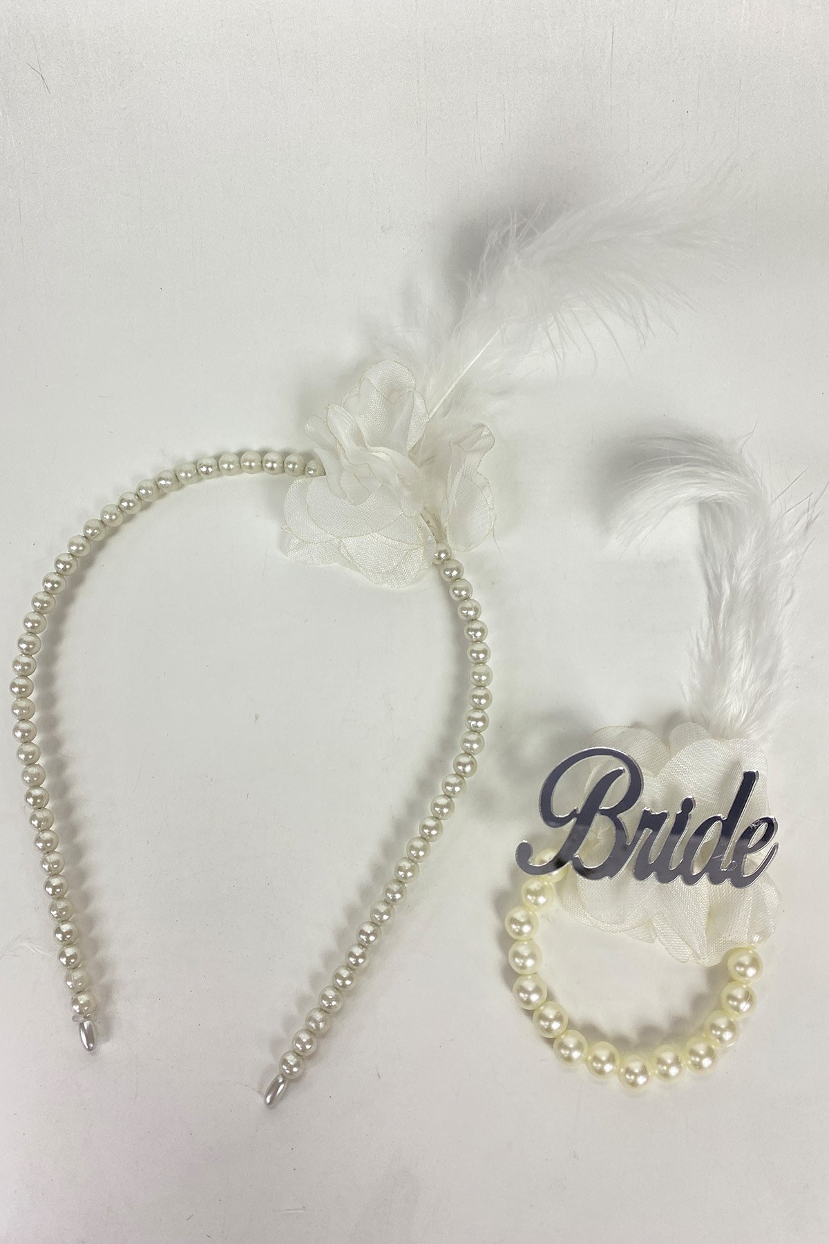 İncili Gelin Tacı 1 Adet Bride Tüylü Bileklik 1 Adet