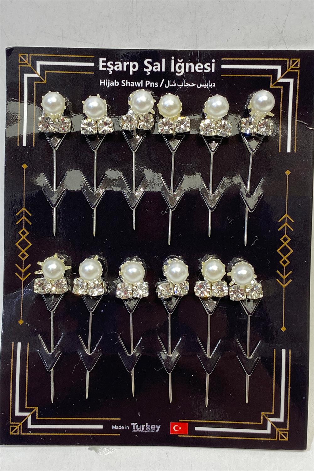 Pearl and Stone Scarf Needle 12 Pieces