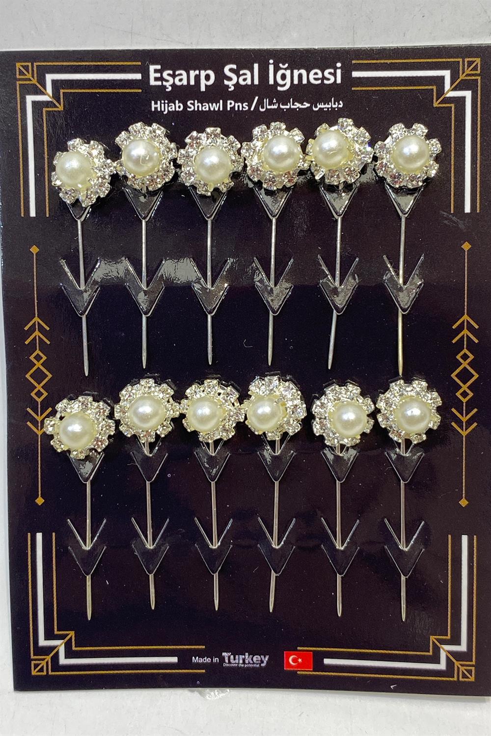 Pearl and Stone Scarf Needle 12 Pieces