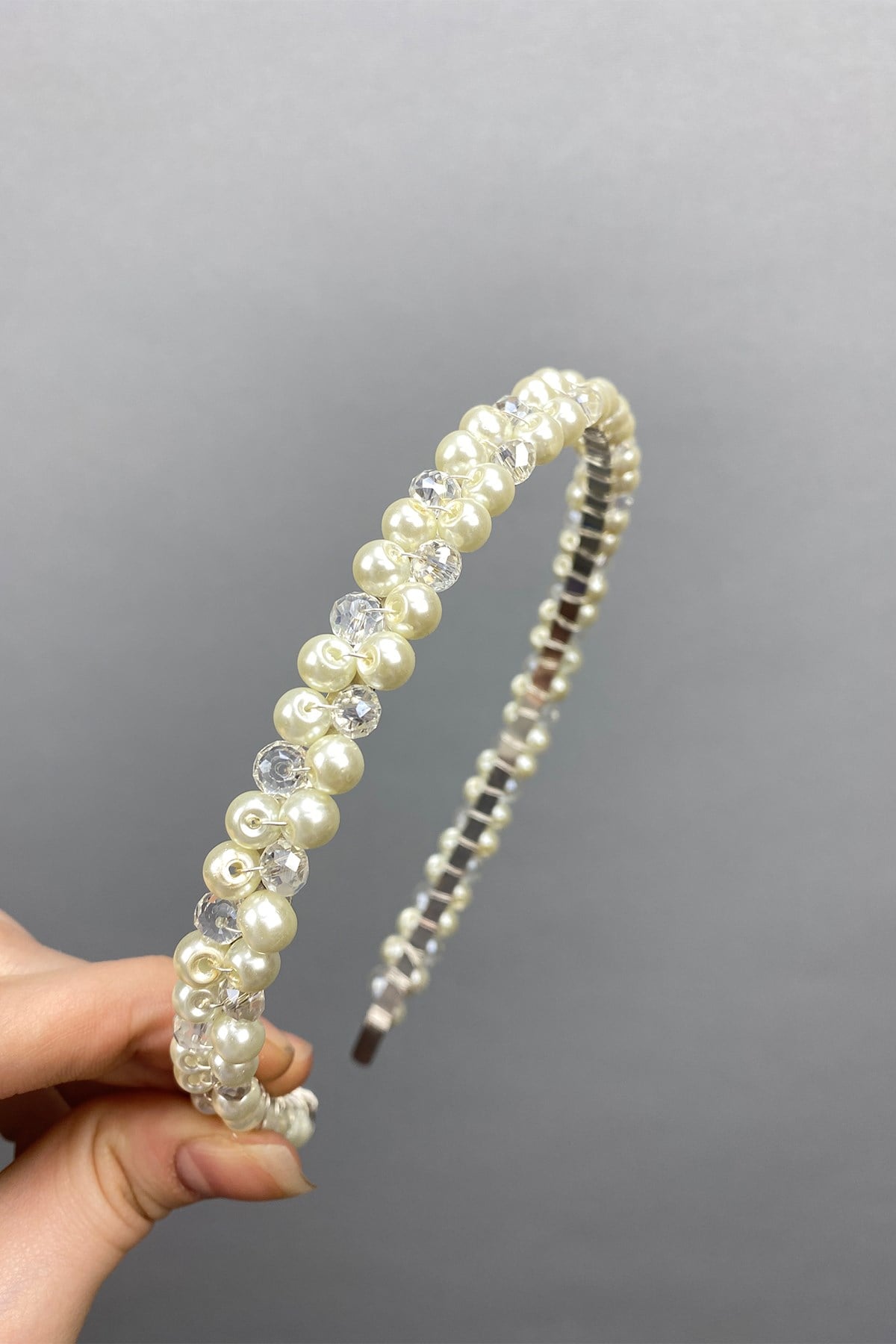 Pearl and Crystal Beaded Crown Bridal Hair Accessory