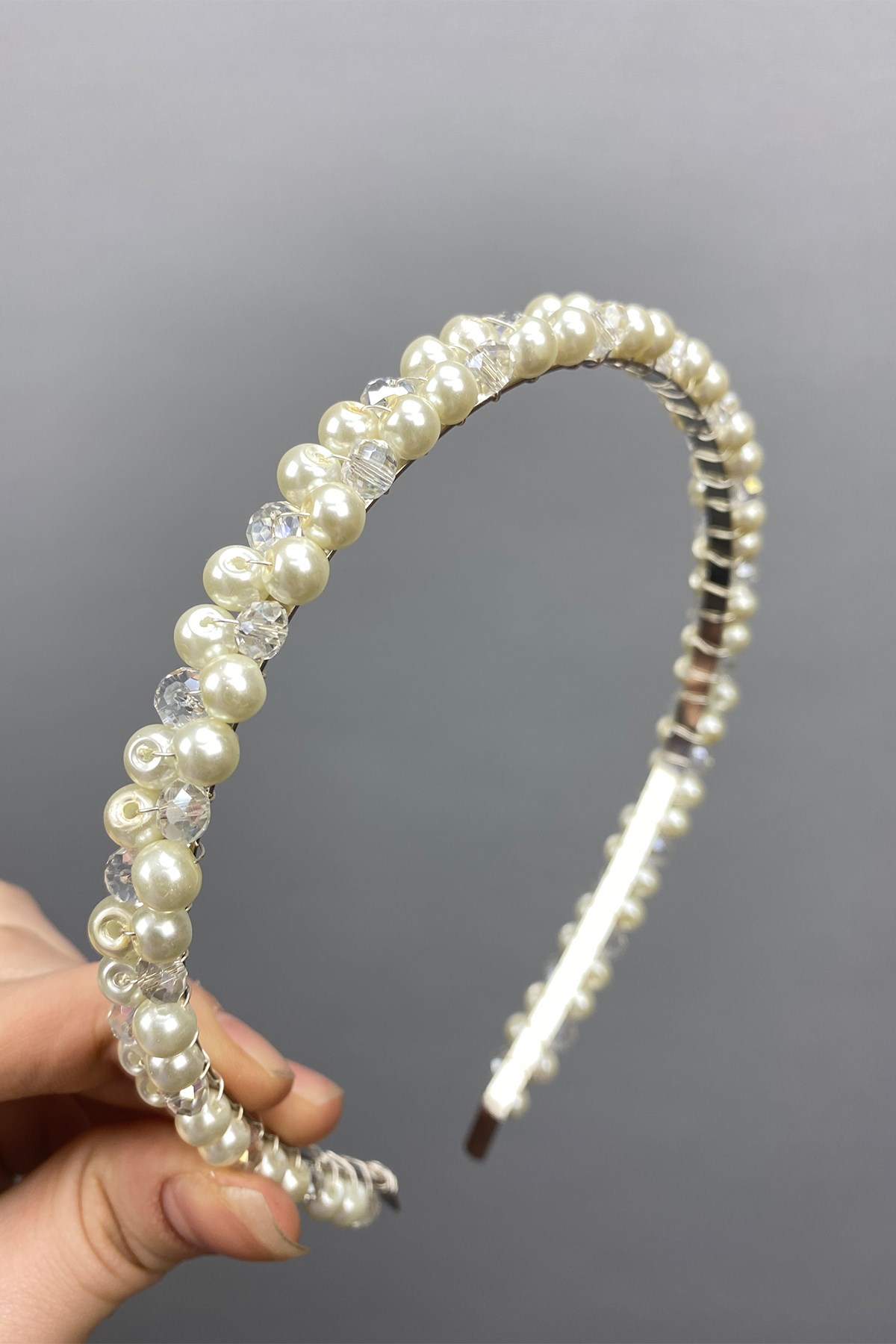 Pearl and Crystal Beaded Crown Bridal Hair Accessory