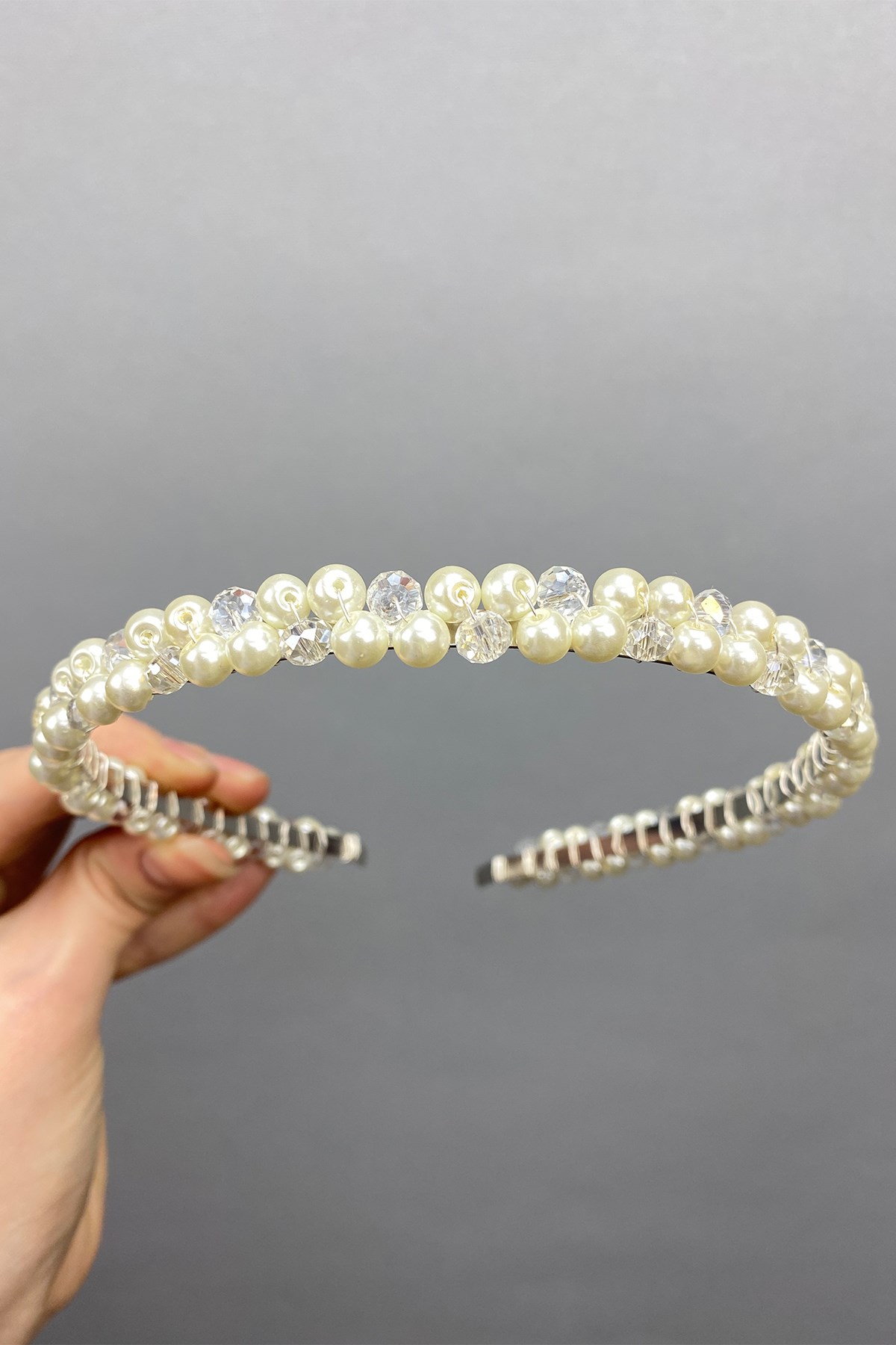 Pearl and Crystal Beaded Crown Bridal Hair Accessory