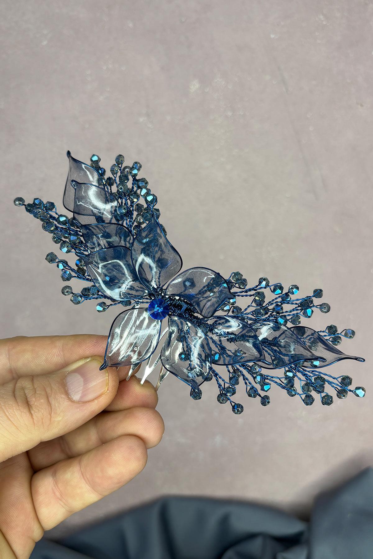 Indigo Blue Pearlescent Essence Comb Bridal Hair Accessory
