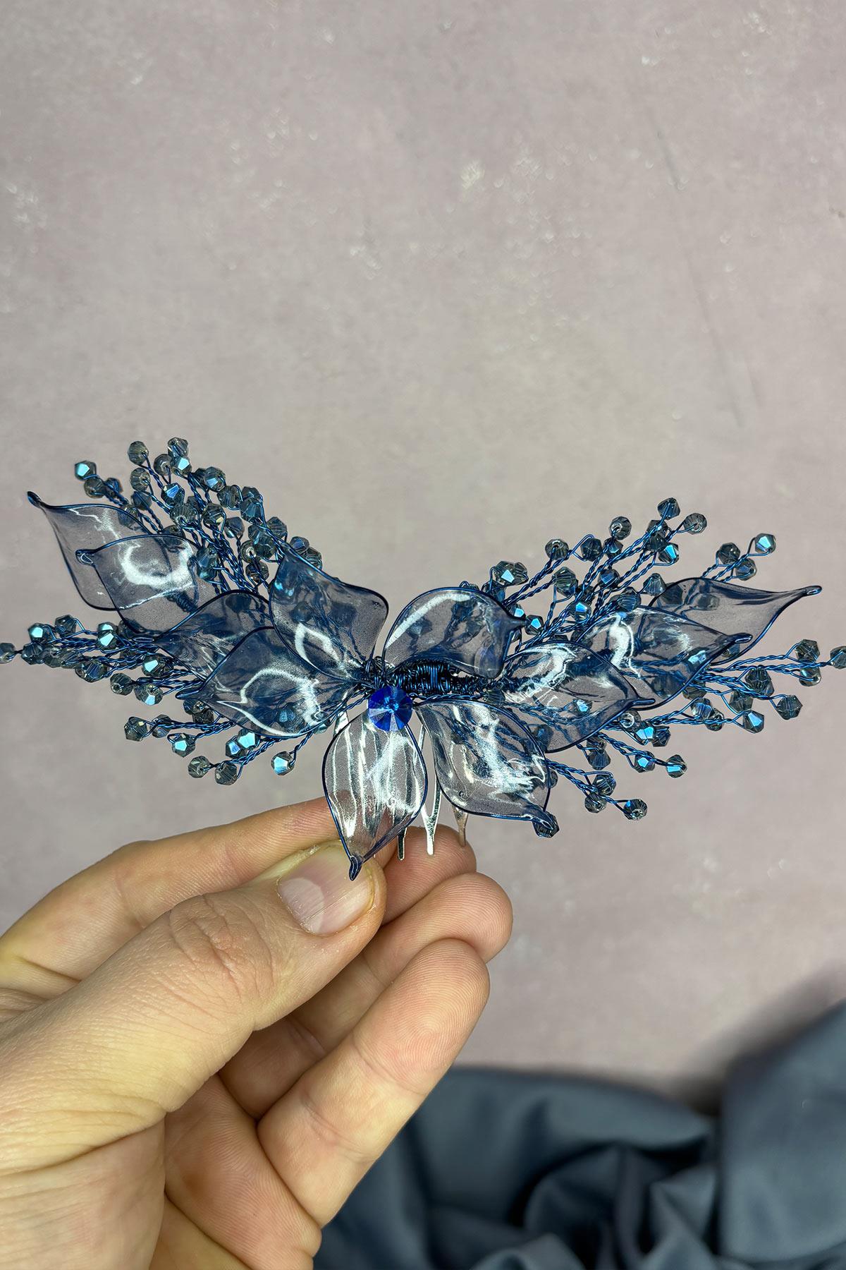 Indigo Blue Pearlescent Essence Comb Bridal Hair Accessory