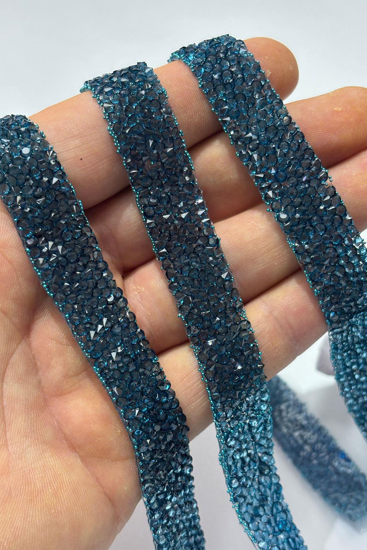 Indigo Blue Iron-On Strip Stone Beads 1.5 cm