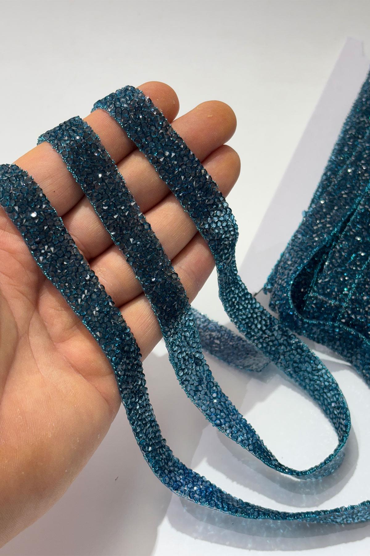 Indigo Blue Iron-On Strip Stone Beads 1.5 cm