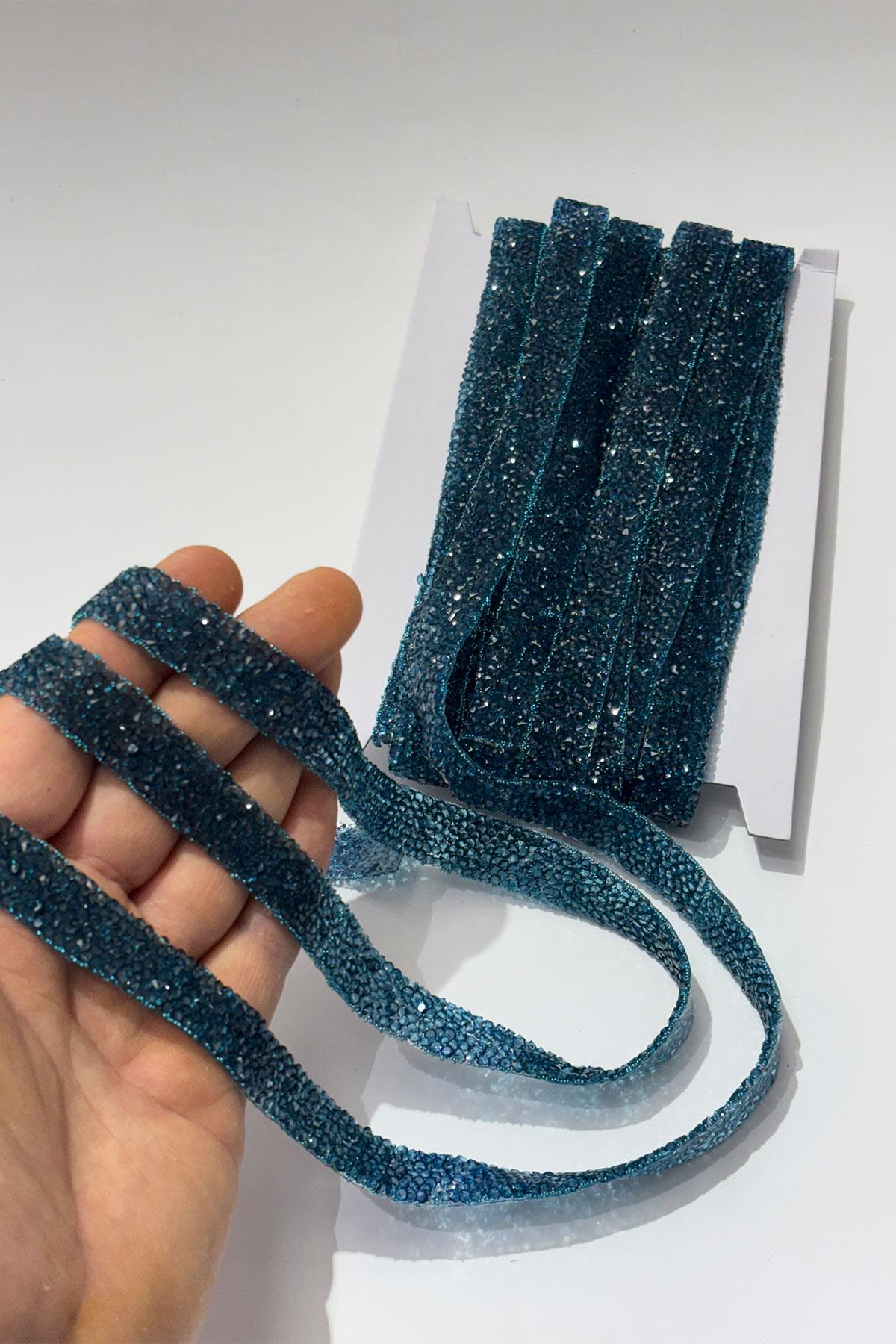 Indigo Blue Iron-On Strip Stone Beads 1.5 cm
