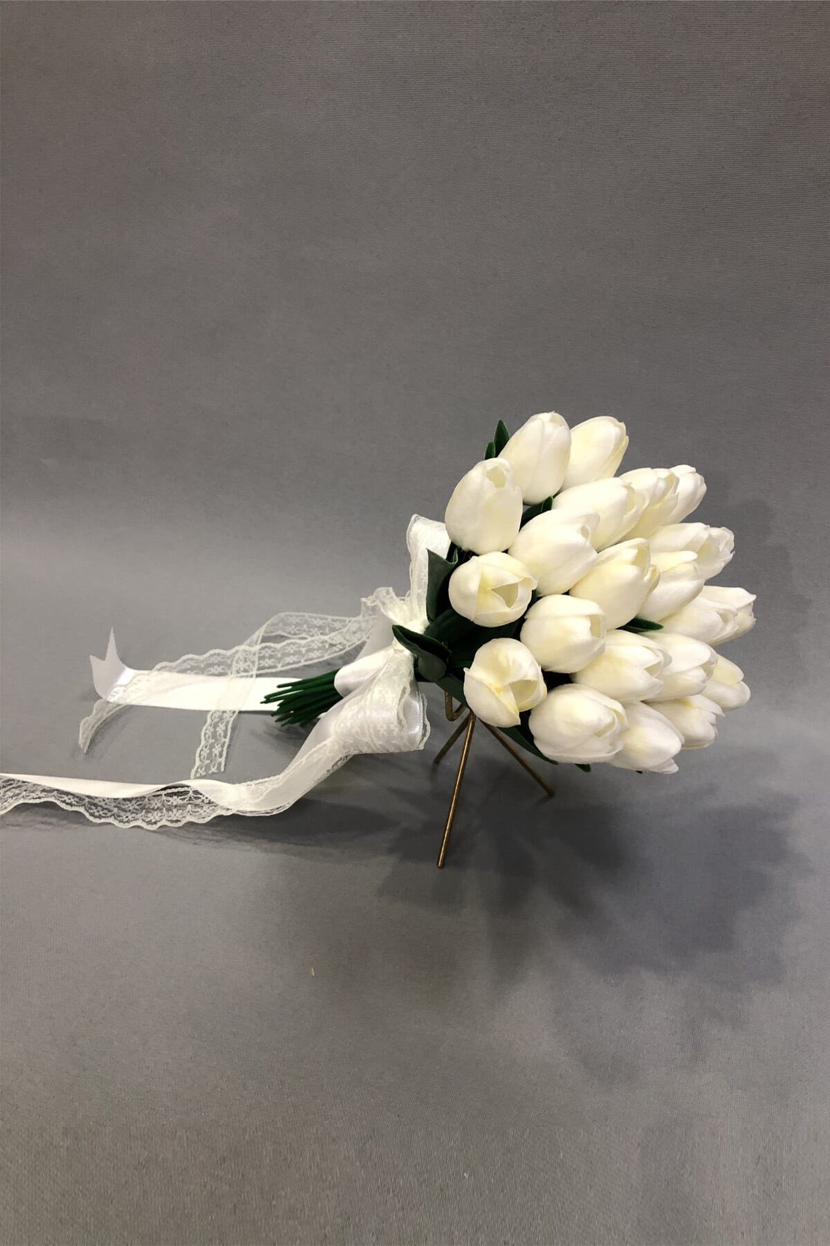 Bridal Bouquet and Boutonniere with Wet White Tulips