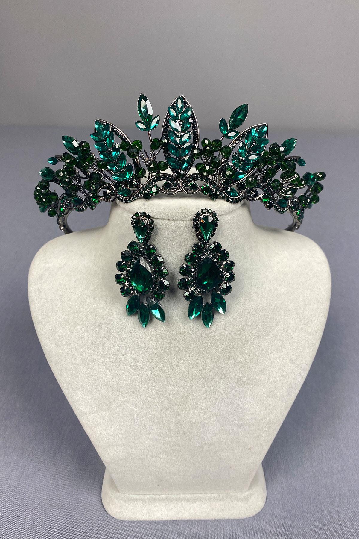 Jabbah Beaded Bridal Henna Crown and Drop Earrings