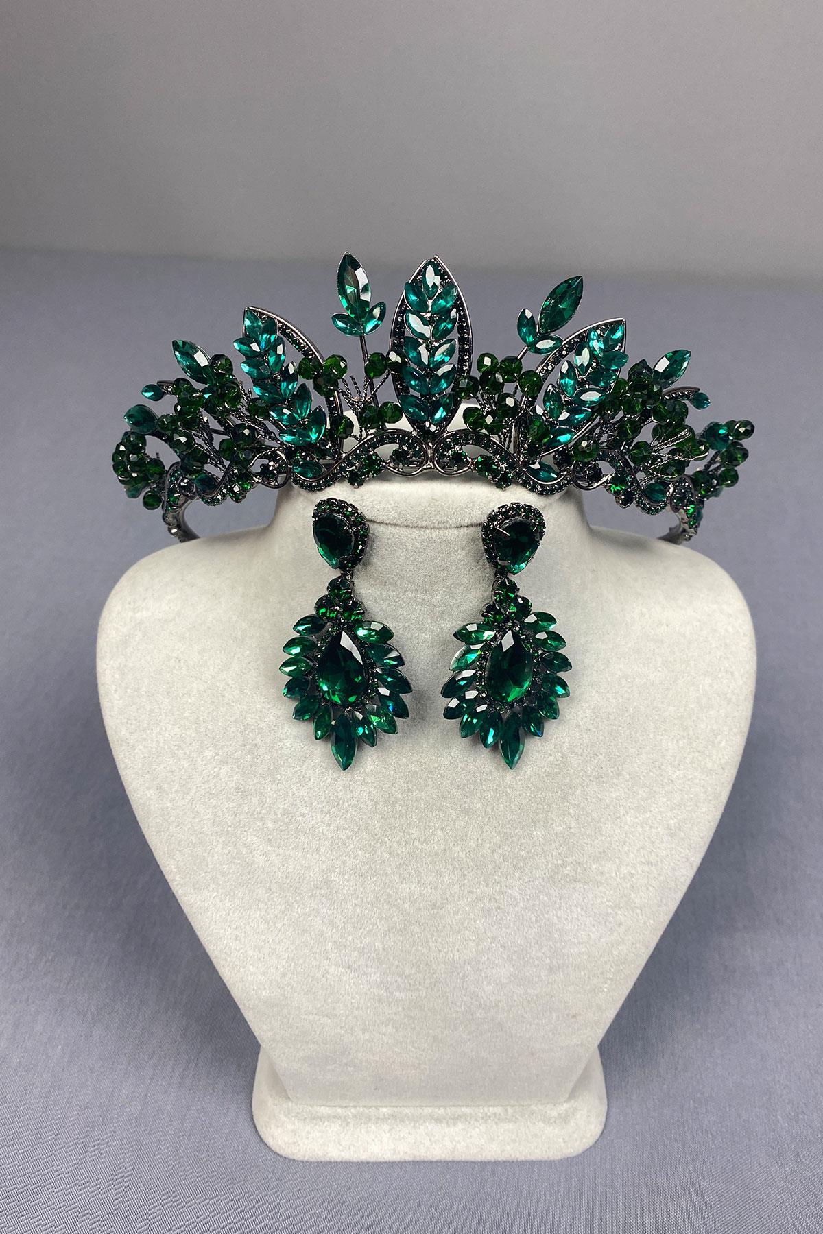 Jabbah Beaded Bridal Henna Crown and Drop Earrings