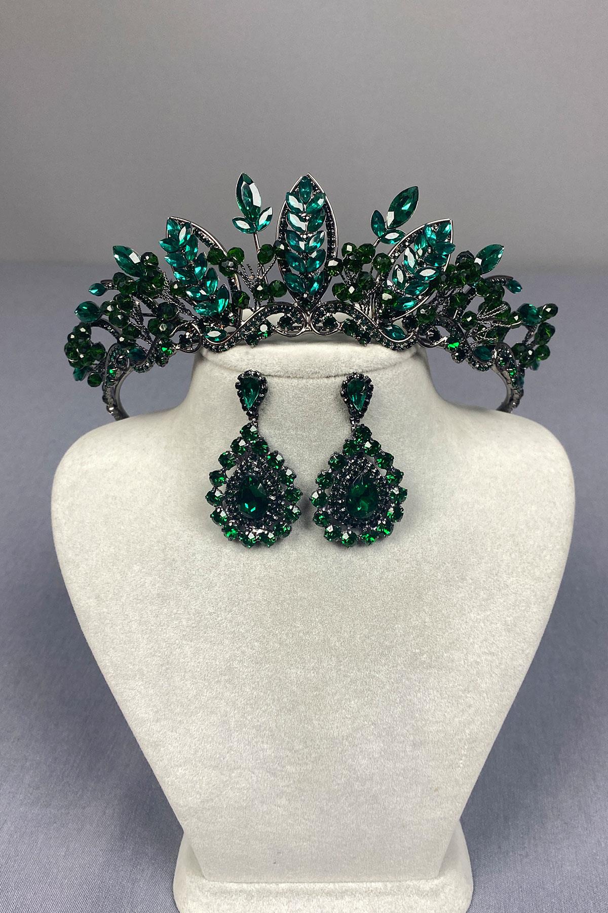 Jabbah Beaded Bridal Henna Crown and Drop Earrings