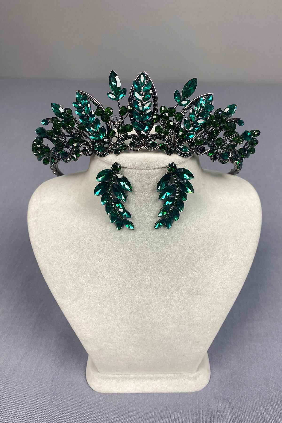 Jabbah Beaded Bridal Henna Crown and Drop Earrings